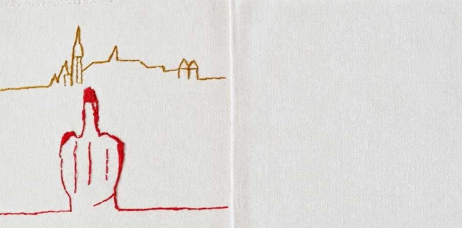 The Minister Who Broke His Own Rules, embroidered study